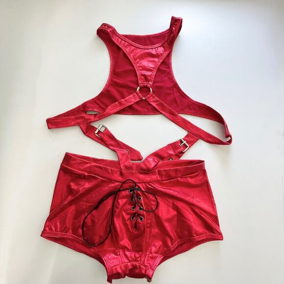 Roma Costumes Dark Angel Vinyl Singlet Men's Costume NEW Red Devil Horns Size S - Picture 1 of 10